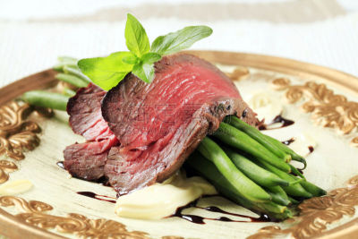 红花菜豆,烤牛肉,格子烤肉,水平画幅,法国小牛排,陈醋,无人,开胃品,新式食品,特写