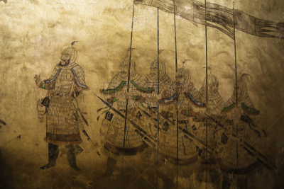 唐朝,泥墙画,西安,画架,传统装甲,陵墓,纪念碑,纹理效果,古老的