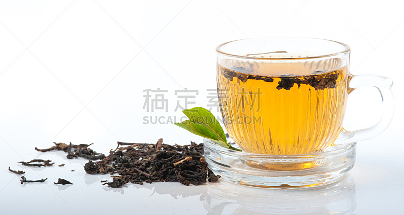 茶,杯,玻璃杯,叶子,分离着色,白色背景,绿色,拉茶,绿薄荷,芳香的