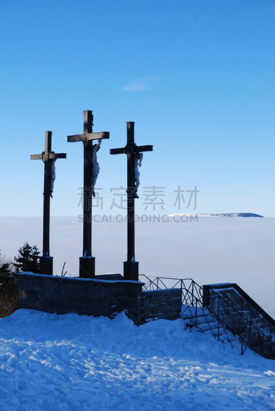 修道院,克莱斯博格,垂直画幅,山,雪,无人,十字形,符号,户外,巴伐利亚