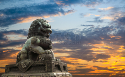 雕像,狮子,宏伟,背景,天空,褐色,水平画幅,建筑,无人,传统