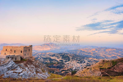 埃瑞斯,西西里,古老的,城堡,风景,诺曼风格,特拉帕尼省,意大利,要塞,水平画幅
