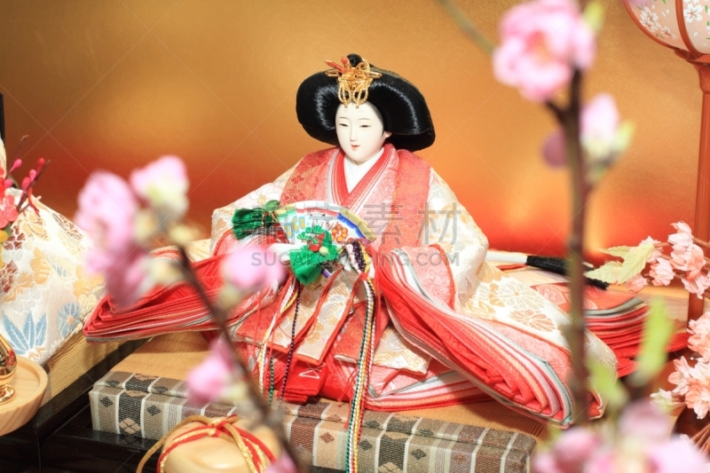 皇后,女儿节,桃树,珊瑚色,美,留白,水平画幅,优美