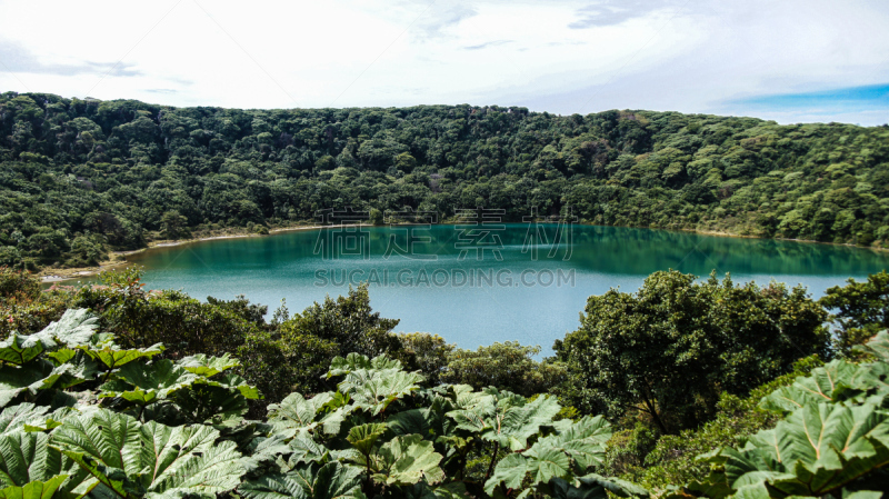 泻湖,水,天空,水平画幅,无人,火山地形,波阿斯火山,热带雨林,户外,湖