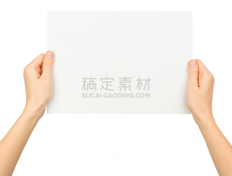 空白的,手,人,拿着,白色,纸,贺卡,留白,女人,水平画幅