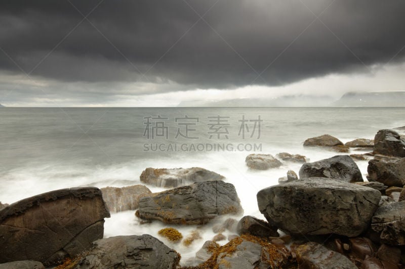 黑云压城,海岸线,水,暴风雨,超现实主义的,在边上,气候与心情,石头,冰岛国,白色