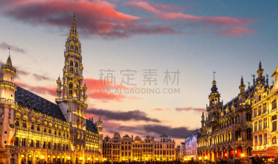 比利时,曙暮光,夏天,布鲁塞尔大广场,布鲁塞尔,广场,黄昏,著名景点,哥特式风格,户外