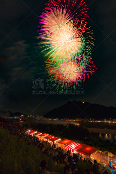 焰火,金华山,长良川,岐阜县,放焰火,垂直画幅,天空,夜晚,无人,日本