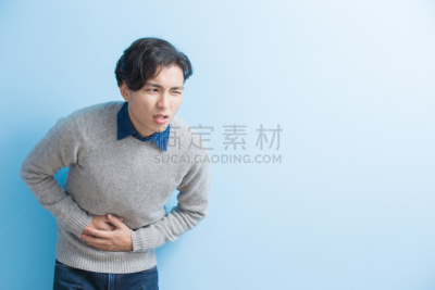 痛苦,男人,胃,水平画幅,腹腔,男性,现代,想法,表情符号,彩色背景