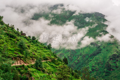 云,山脉,风景,延时摄影,鸡尾酒,喜马拉雅山脉,在上面,雾,西姆拉,山脊