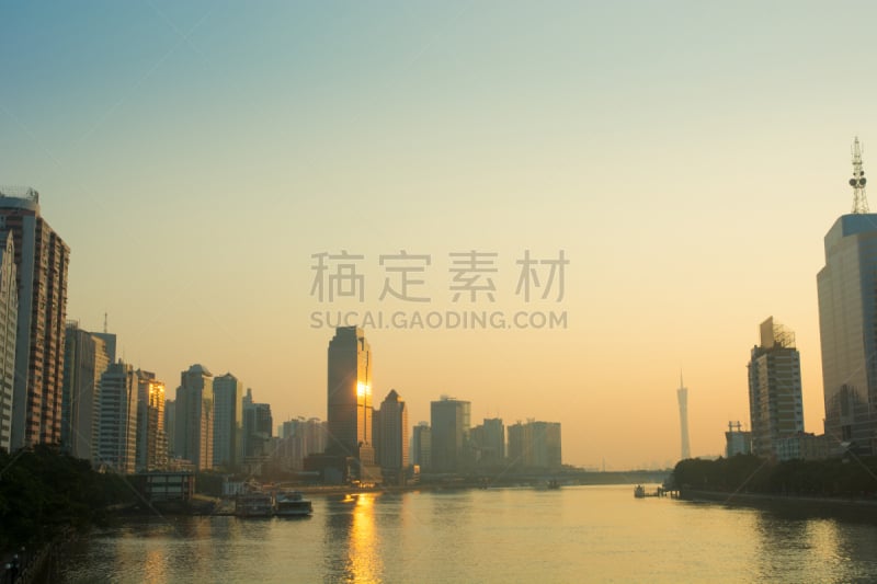 广州,风景,黎明,珀尔里福,水平画幅,夜晚,行人,夏天,都市风景,著名景点