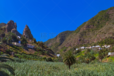 金丝雀,岛,山谷,戈梅拉,度假胜地,水平画幅,山,无人,大西洋群岛,夏天