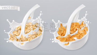 牛奶,燕麦片,三维图形,图标集,玉米片,矢量,活力,麦片,奶制品,清新