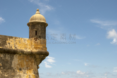 圣胡安,波多黎各,古老的,要塞,圣胡安湾,顶塔,莫罗古堡,海岬,留白,水平画幅
