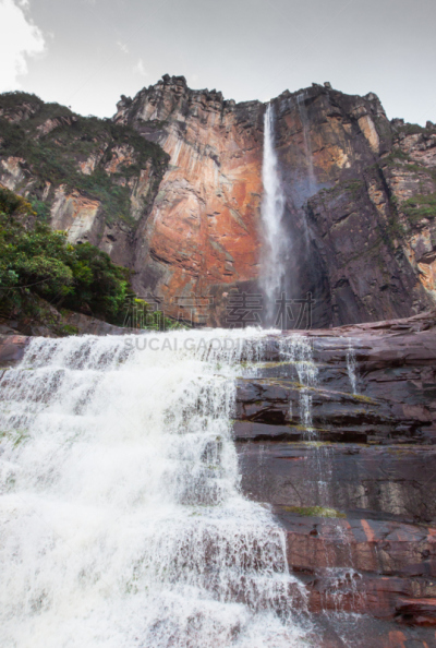 天使瀑布,委内瑞拉,玻利瓦尔省,平顶山,canaima,垂直画幅,水,公园,瀑布,夏天