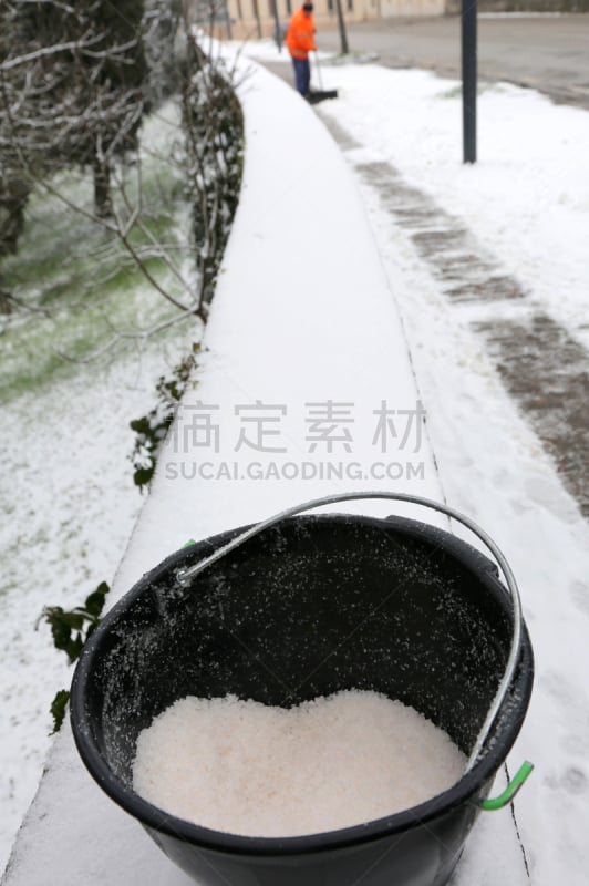 雪,盐,冰,大桶,古老的,人行道,垂直画幅,暴风雨,户外,路盐