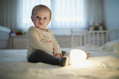 可爱的,女婴,灯,儿童房,进行中,暗色,纺织品,照明设备,法国,曙暮光