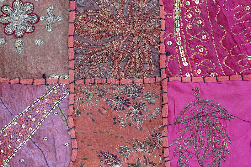 拼缝物,印度,古老的,地毯,大特写,特写,纺织品,棉,小毯子,鹦鹉