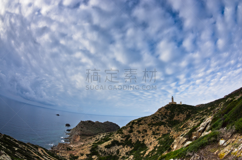 灯塔楼,新西兰南岛,布希曼族,撒丁岛,水,水平画幅,山,无人,夏天,云景