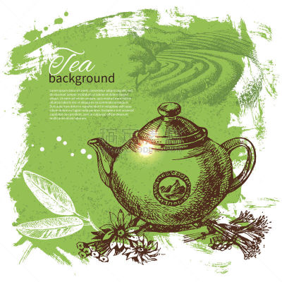 菜单,草图,茶,背景,绘画插图,动物手,茶道,茶匙,壶,纹理效果