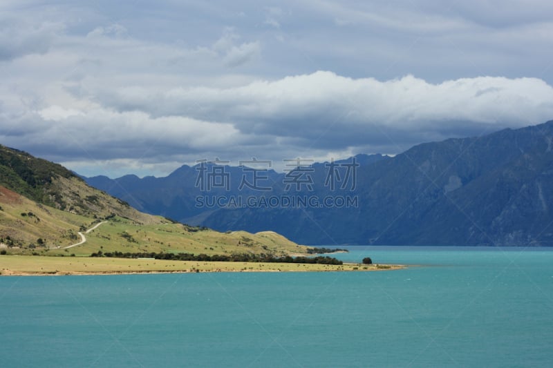 暴风雨,湖,新西兰,冰河,在上面,水,水平画幅,山,无人,哈威亚湖