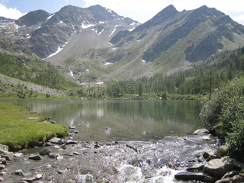 湖,阿尔卑斯山脉,水,水平画幅,绿色,雪,无人,欧洲,夏天,户外