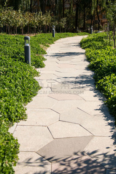 小路,铺路石,垂直画幅,未来,草坪,夏天,石材,草,球门,绿色
