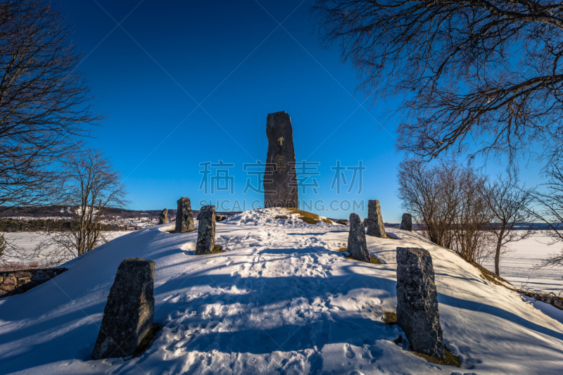 达拉纳,纪念物,瑞典,斯堪的纳维亚半岛,雪,冬天,寒冷,水平画幅,无人,乡村