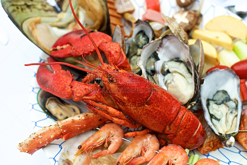 龙虾,海产,桌子,自助餐,螃蟹,贻贝,水平画幅,生食,冰,特写