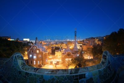 巴塞罗那,桂尔公园,西班牙,纪念碑,天空,座位,夜晚,夏天,都市风景,现代