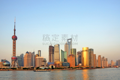 浦东,东方明珠塔,上海,城市天际线,水平画幅,无人,黄浦江,东亚,户外,方向
