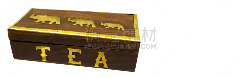 分离着色,白色背景,盒子,远古的,茶叶箱,黄金,印度次大陆,全景,图像,象