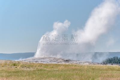 老忠实喷泉,自然,水,天空,黄石公园,美国西部,美国,水平画幅,蓝色,怀俄明