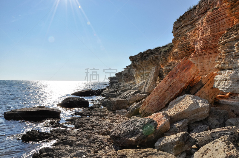 岩石海岸线,黑海,天空,美,水平画幅,无人,海港,噪声,户外,云景