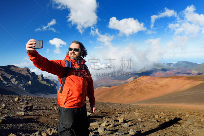 火山口,毛伊岛,小路,哈来亚咔拉国家公园,旅行者,火山,美国,夏威夷大岛,滑,拍照