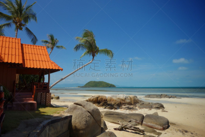 海滩,房屋,查温,苏梅岛,双体船,长尾船,美,水平画幅,跌倒,享乐