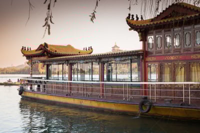 木制,水上餐馆,停泊的,西湖,杭州,海岸线,船,水,美,公园