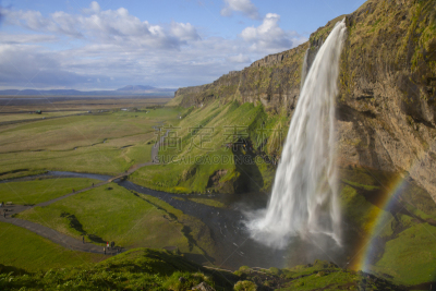 彩虹,seljalandsfoss waterfall,水,天空,六月,地名,水平画幅,瀑布,夏天,户外