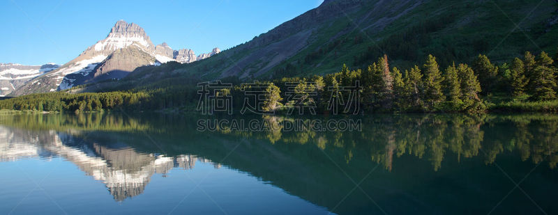 斯威夫特卡伦特湖,蒙大拿州,威尔伯山,美国冰河国际公园,天空,水平画幅,雪,无人,蓝色,全景