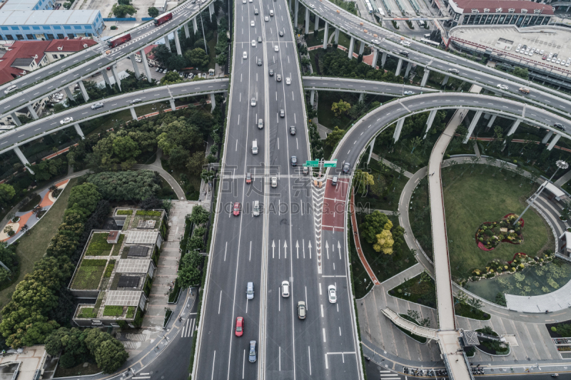 公路,高架道路,航拍视角,卡车,汽车,交通,现代,无人机,商业金融和工业,户外