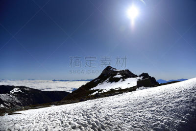雪,长野县,早晨,日光,甲斐驹岳山,水面,日本阿尔卑斯山脉,天空,水平画幅,无人