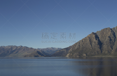 新西兰,哈威亚湖,hawea,水,天空,美,褐色,新的,水平画幅,山