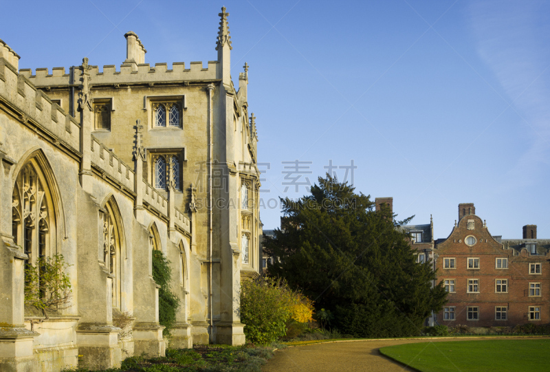 圣约翰大学,英格兰,剑桥,剑桥大学,英国剑桥,校园,水平画幅,秋天,无人,草坪