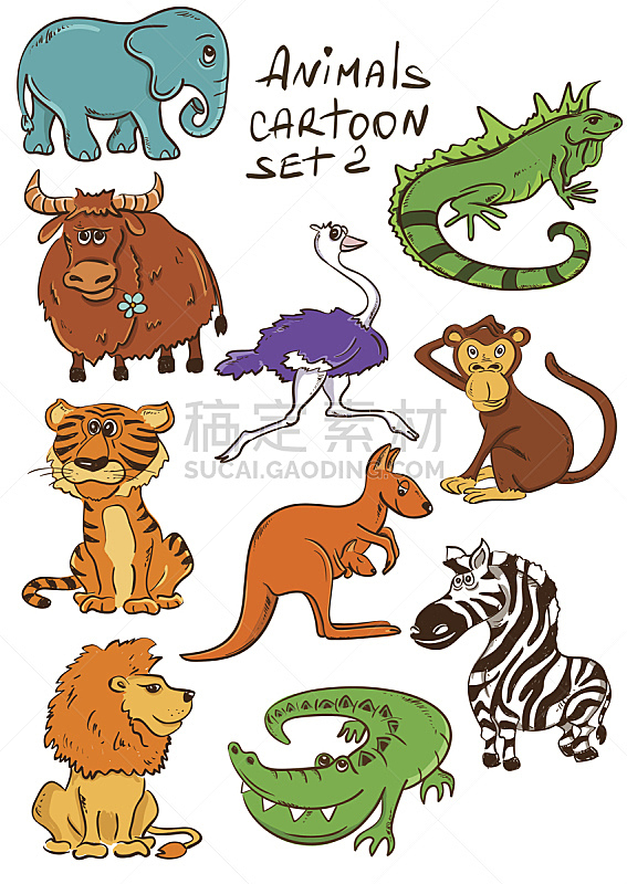 卡通,野外动物,猴子,斑马,野生动物,狮子,象,动物,儿童,袋鼠