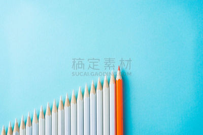 铅笔,白色,背景,蓝色,纸,彩色铅笔,大量物体,防守的球员,正面视角,箭头符号
