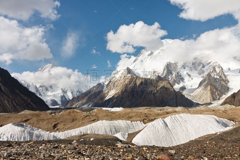 宽峰,乔戈里峰,喀喇昆仑山,保特罗冰川,伯尔蒂斯坦,斯卡都,康科德神庙,天空,水平画幅,雪