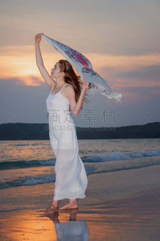 女人,海滩,自然美,肖像,泰国,浮桥,金色头发,海滩度假,夏天,户外