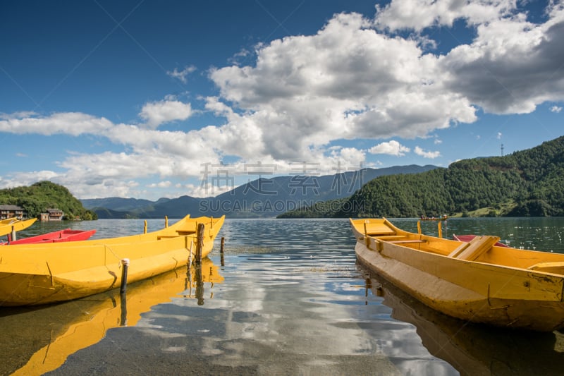 风景,泸沽湖,水,天空,水平画幅,云,无人,户外,湖,山