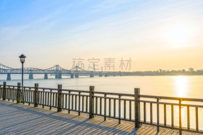 鸭绿江,风景,天空,美,水平画幅,夜晚,无人,辽宁省,早晨,户外