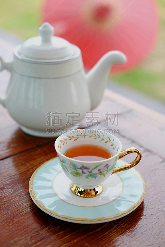 茶,热,垂直画幅,褐色,茶碟,早晨,户外,饮料,特写,在上面